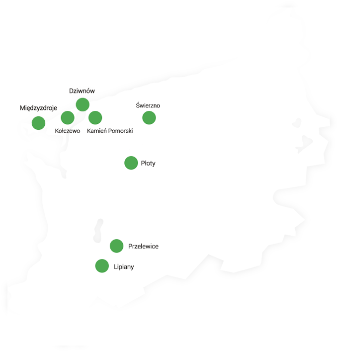 Mapa zachodniopomorskiego z zaznaczonymi miejscami bankomatów